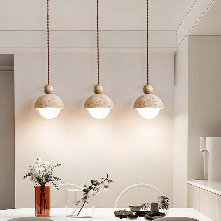 Japanese Multi Orb Wood Travertine Pendant
