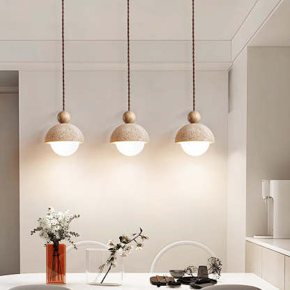 Japanese Multi Orb Wood Travertine Pendant