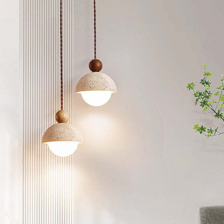 Japanese Multi Orb Wood Travertine Pendant