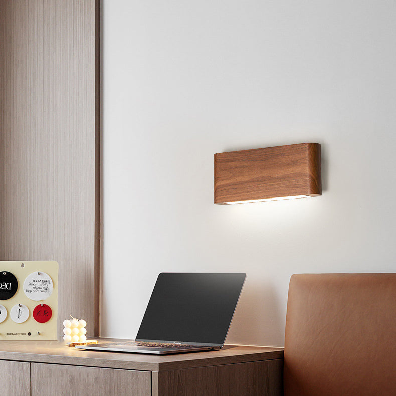 Minimalist Rectangle Wood Aluminum LED Sconce
