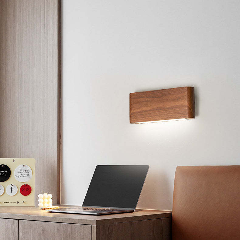 Minimalist Rectangle Wood Aluminum LED Sconce