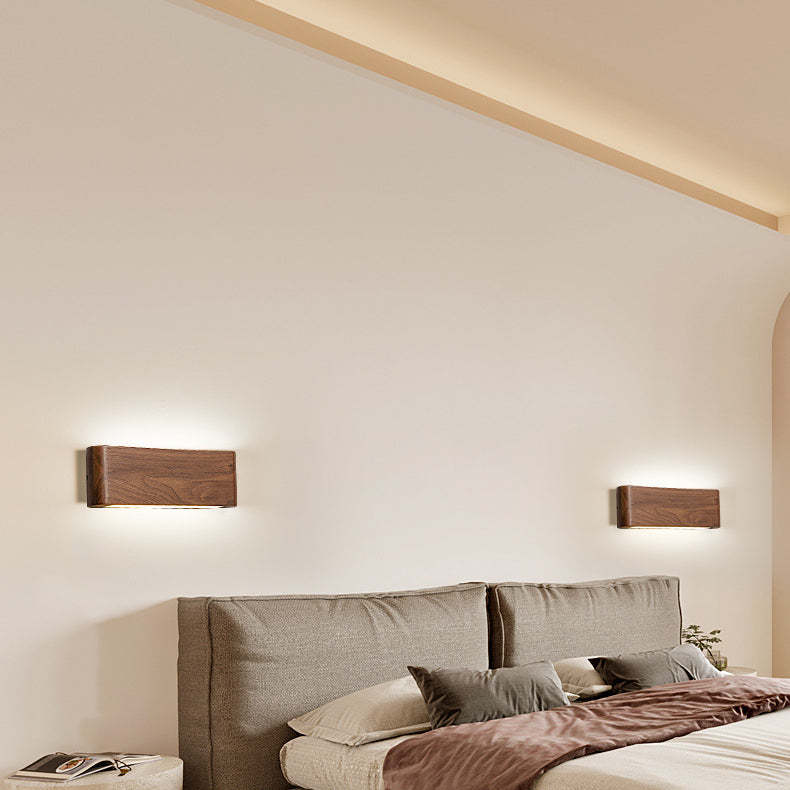 Minimalist Rectangle Wood Aluminum LED Sconce