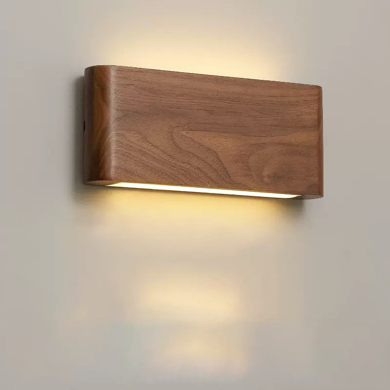 Minimalist Rectangle Wood Aluminum LED Sconce