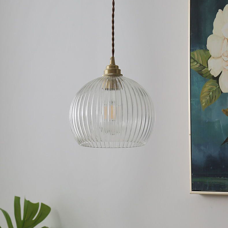 Japanese Globe Striped Glass Iron Pendant Light
