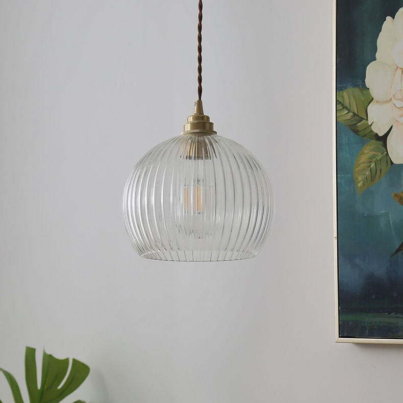 Japanese Globe Striped Glass Iron Pendant Light