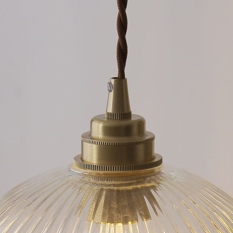 Japanese Globe Striped Glass Iron Pendant Light — White / 220V-240V For UK/AU