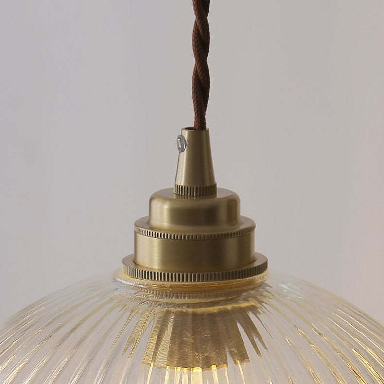 Japanese Globe Striped Glass Iron Pendant Light — White / 220V-240V For UK/AU