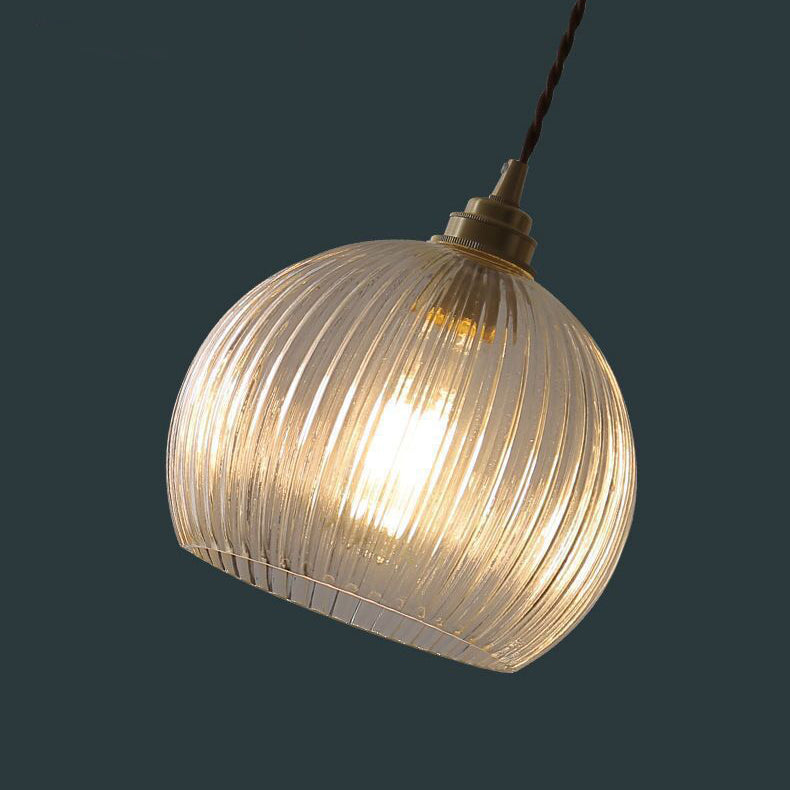 Japanese Globe Striped Glass Iron Pendant Light — Transparent / 220V-240V For UK/AU
