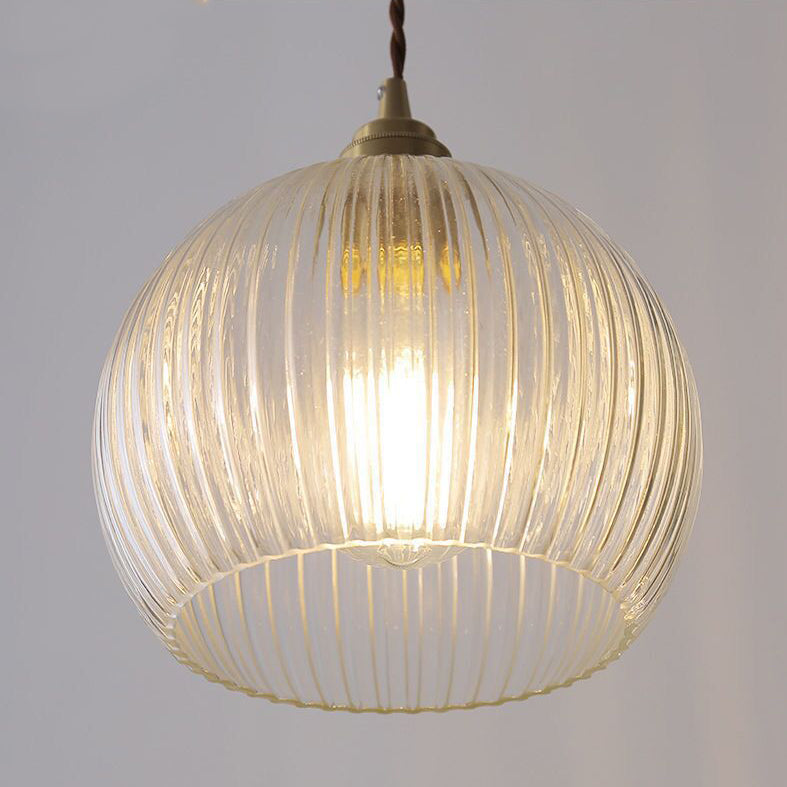 Japanese Globe Striped Glass Iron Pendant Light — Transparent / 110V-120V For US/CA