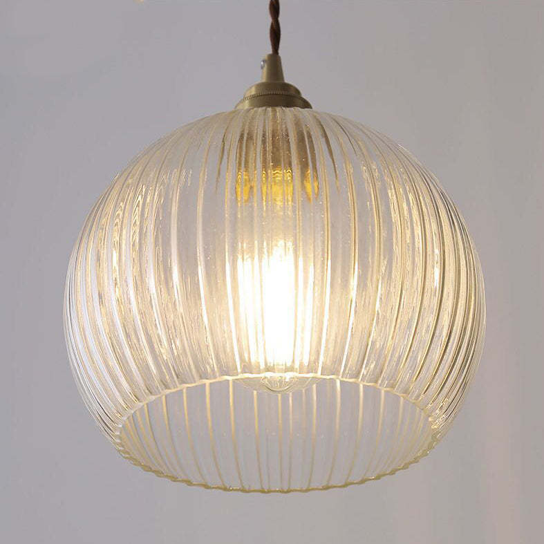 Japanese Globe Striped Glass Iron Pendant Light — Transparent / 110V-120V For US/CA