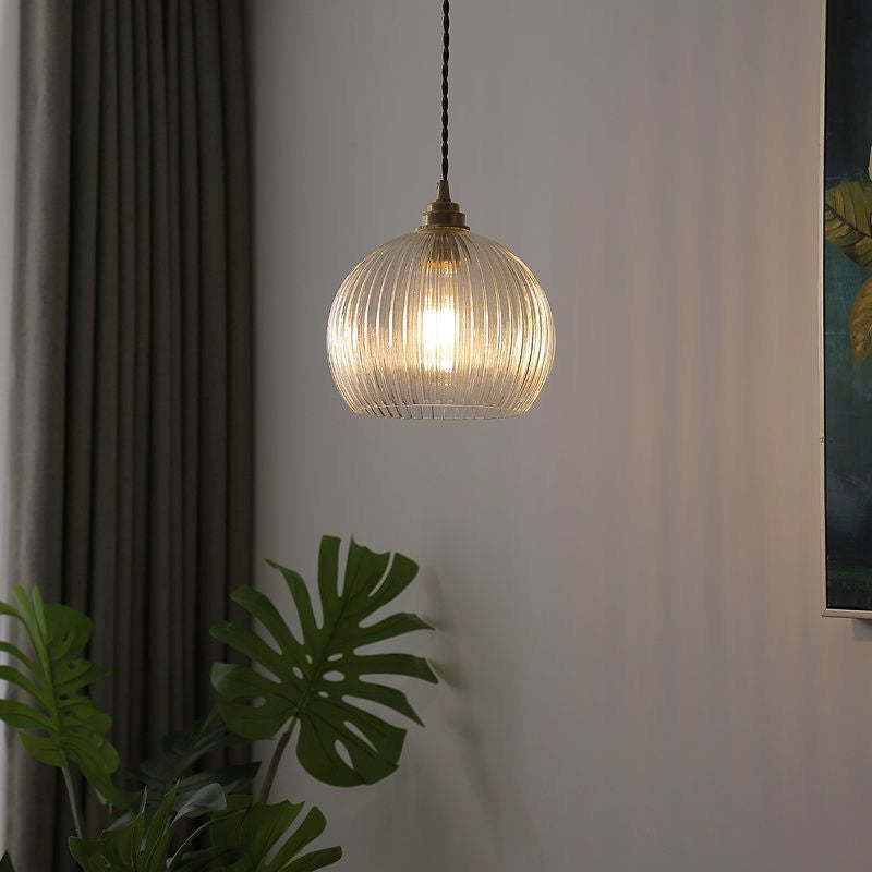 Japanese Globe Striped Glass Iron Pendant Light — White / 110V-120V For US/CA