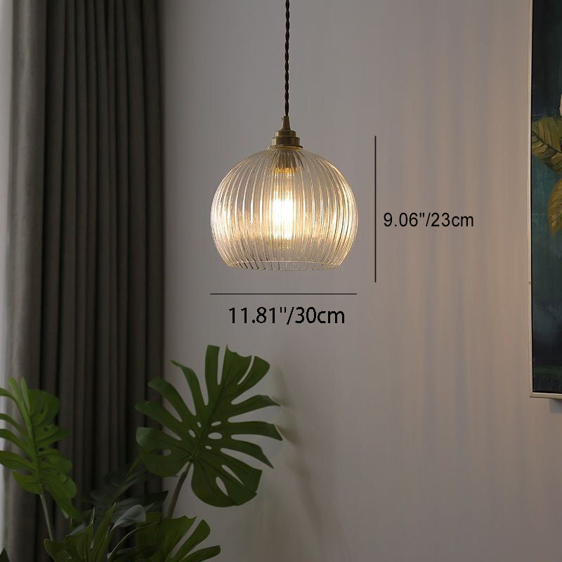 Japanese Globe Striped Glass Iron Pendant Light — White / 110V-120V For US/CA