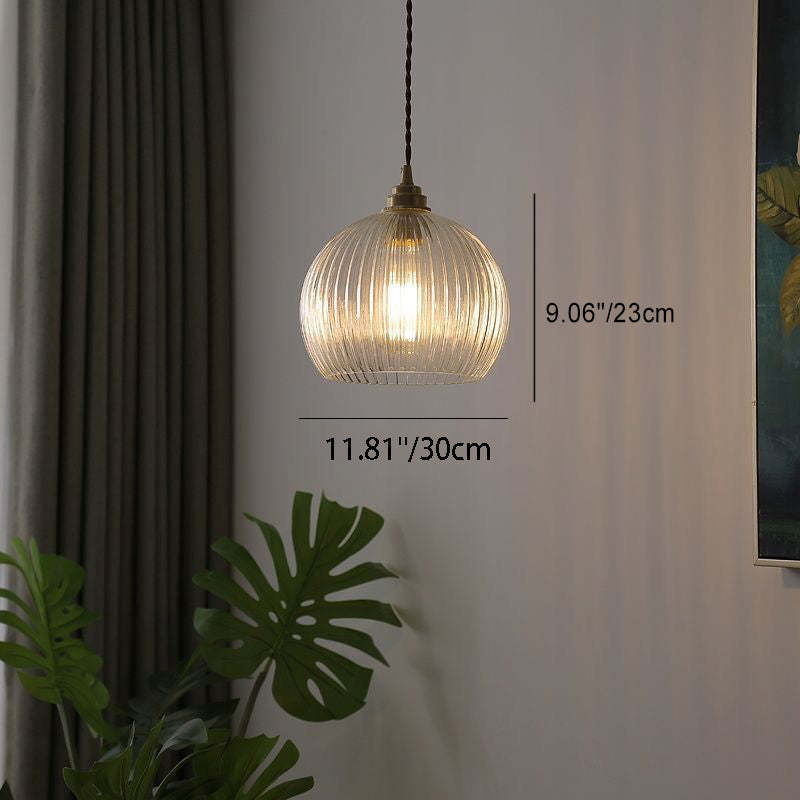 Japanese Globe Striped Glass Iron Pendant Light — White / 110V-120V For US/CA