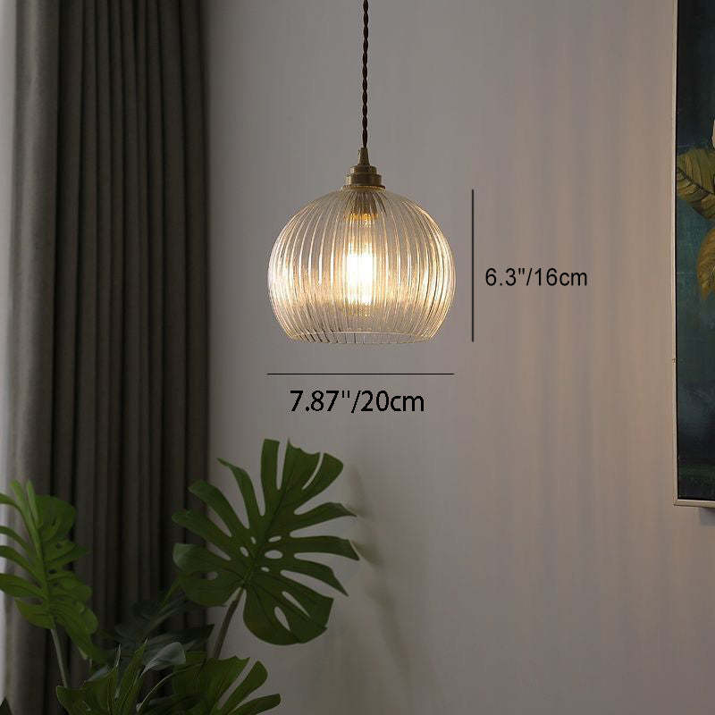 Japanese Globe Striped Glass Iron Pendant Light — Transparent / 220V-240V For UK/AU