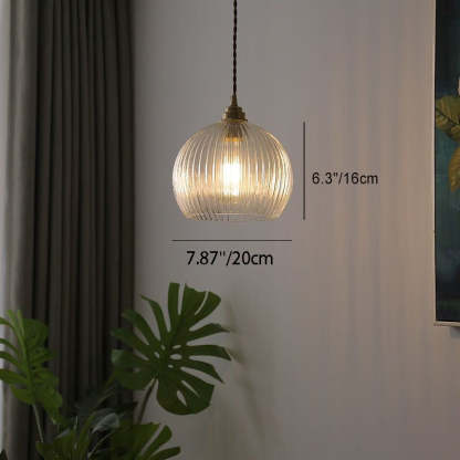 Japanese Globe Striped Glass Iron Pendant Light — Transparent / 220V-240V For UK/AU