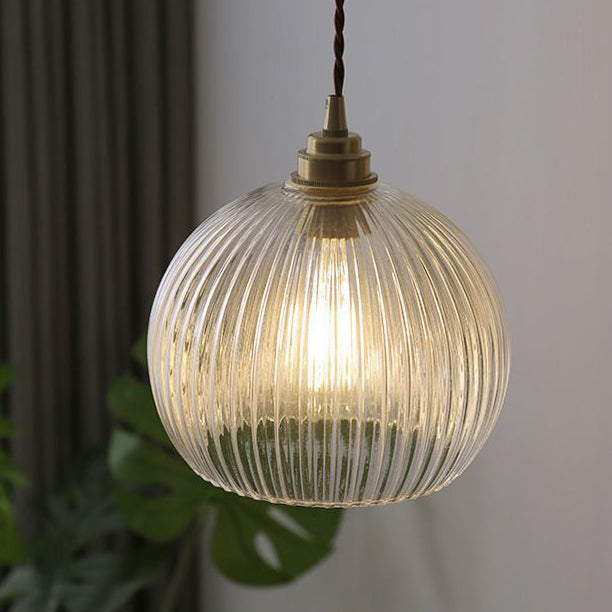 Japanese Globe Striped Glass Iron Pendant Light