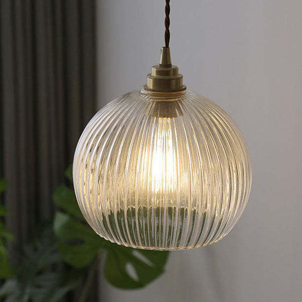 Japanese Globe Striped Glass Iron Pendant Light