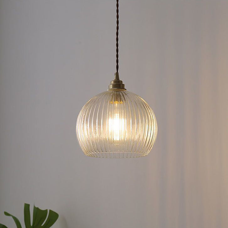 Japanese Globe Striped Glass Iron Pendant Light