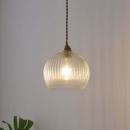 Japanese Globe Striped Glass Iron Pendant Light