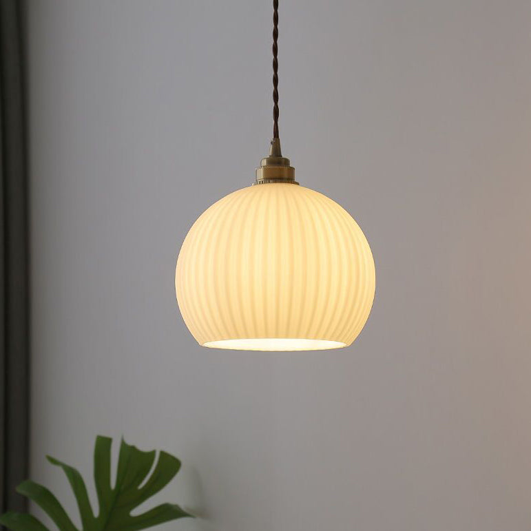 Japanese Globe Striped Glass Iron Pendant Light