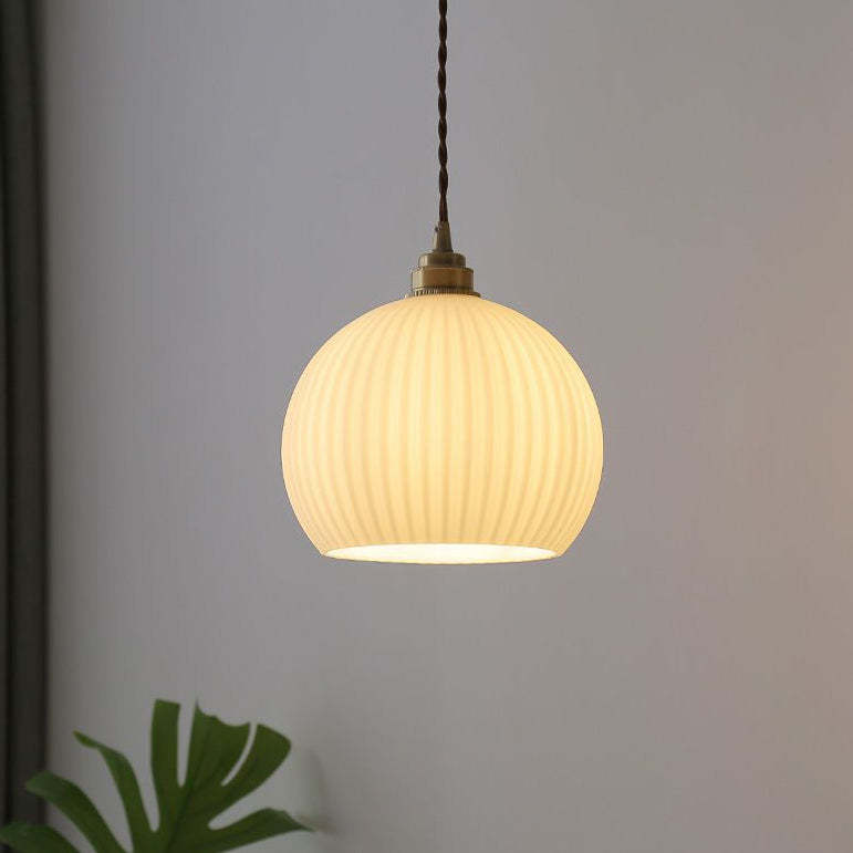 Japanese Globe Striped Glass Iron Pendant Light