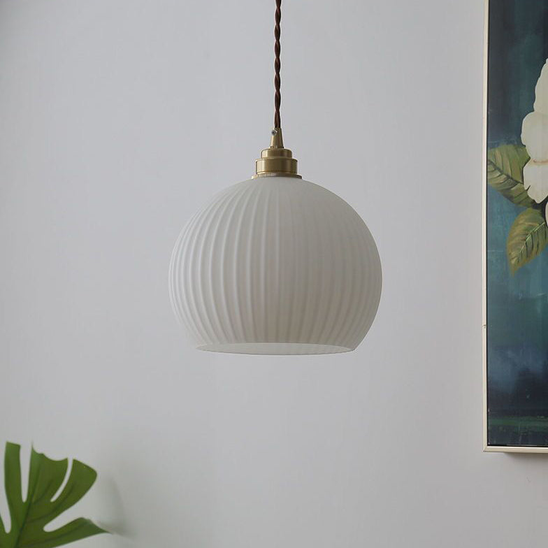 Japanese Globe Striped Glass Iron Pendant Light