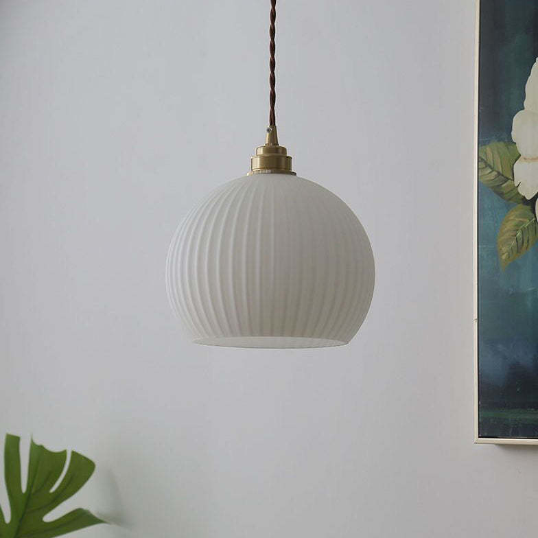 Japanese Globe Striped Glass Iron Pendant Light