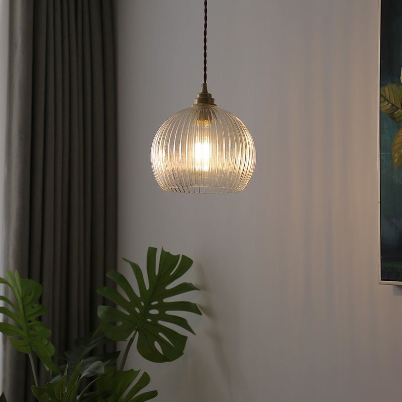 Japanese Globe Striped Glass Iron Pendant Light