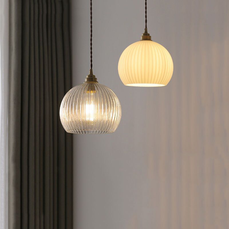 Japanese Globe Striped Glass Iron Pendant Light