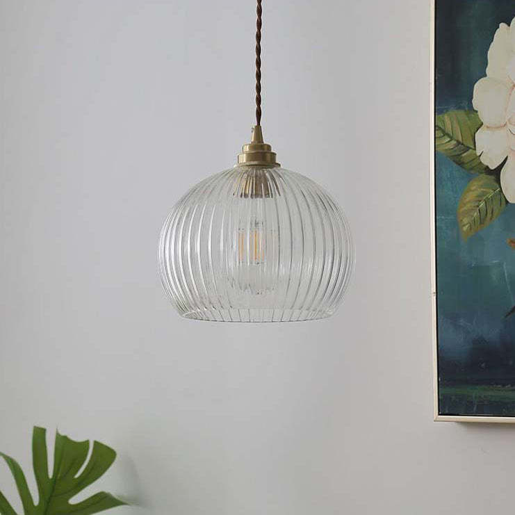 Japanese Globe Striped Glass Iron Pendant Light