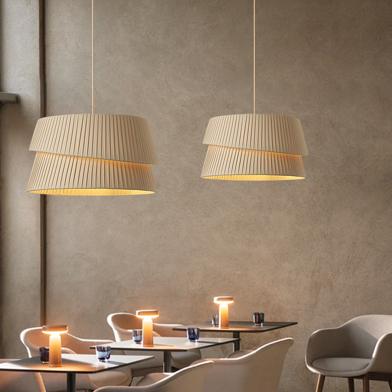 Nordic Cream Trapezoidal Stripe Fabric Pendant Light