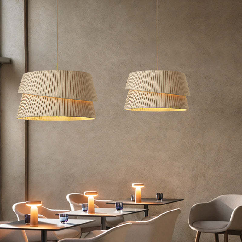 Nordic Cream Trapezoidal Stripe Fabric Pendant Light