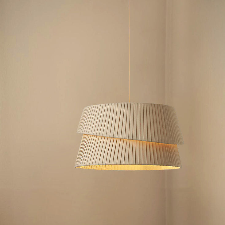 Nordic Cream Trapezoidal Stripe Fabric Pendant Light