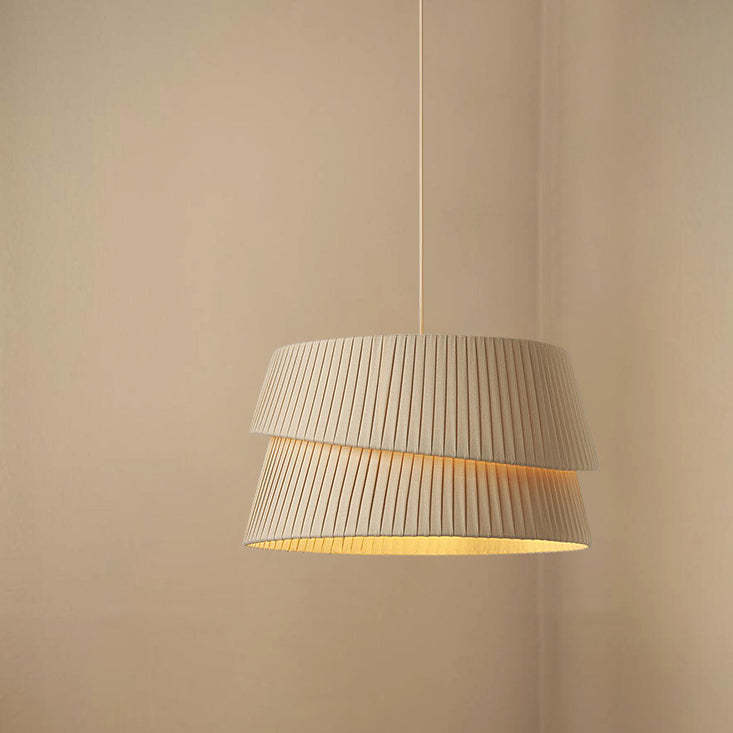Nordic Cream Trapezoidal Stripe Fabric Pendant Light