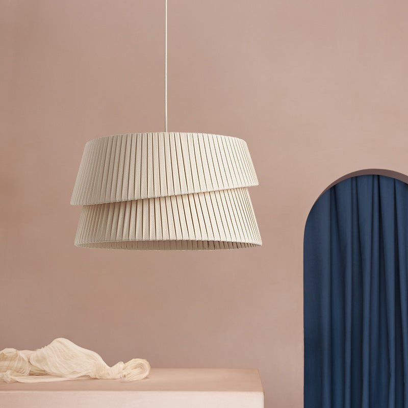 Nordic Cream Trapezoidal Stripe Fabric Pendant Light