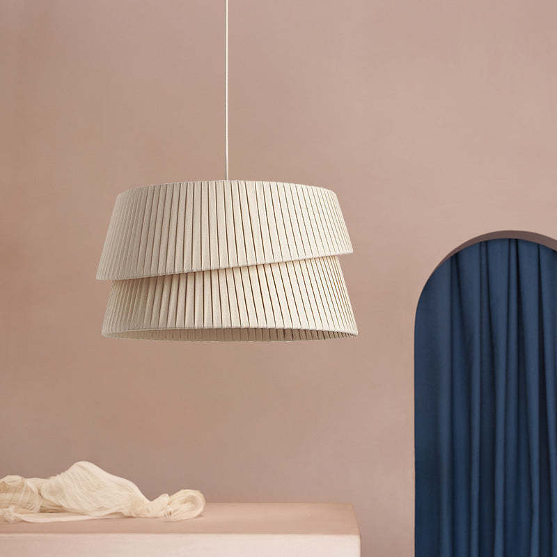 Nordic Cream Trapezoidal Stripe Fabric Pendant Light