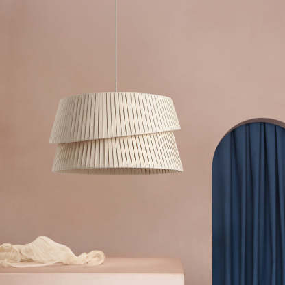 Nordic Cream Trapezoidal Stripe Fabric Pendant Light