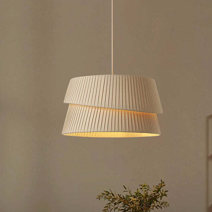 Nordic Cream Trapezoidal Stripe Fabric Pendant Light