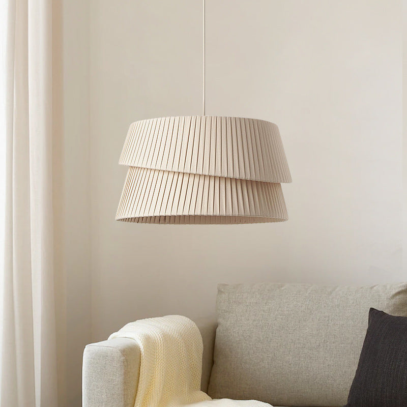 Nordic Cream Trapezoidal Stripe Fabric Pendant Light