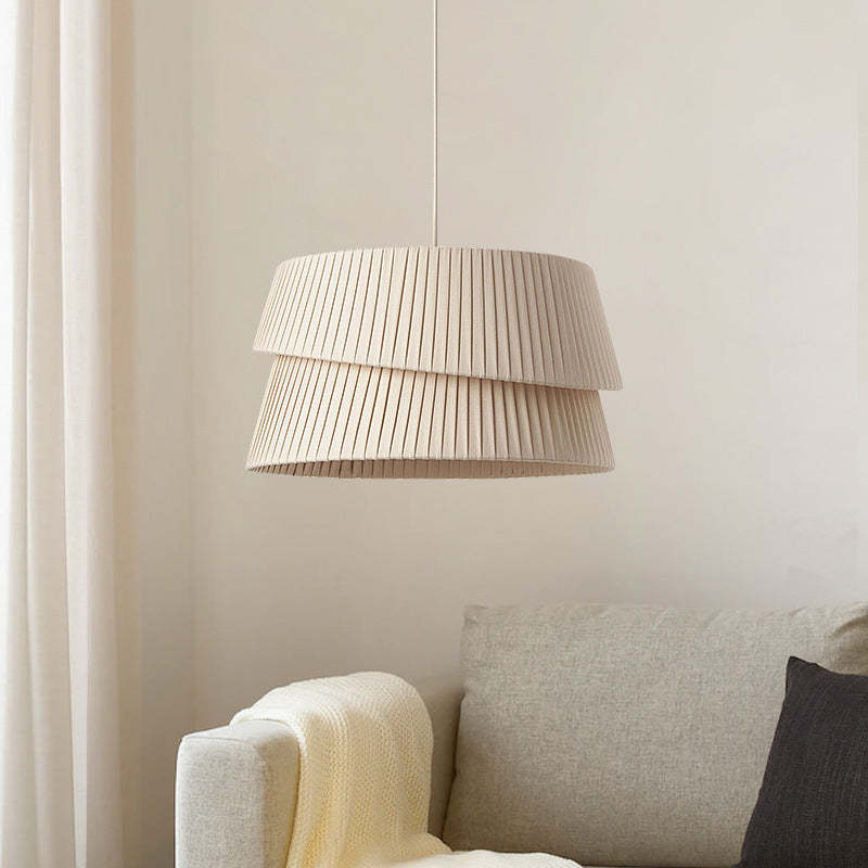Nordic Cream Trapezoidal Stripe Fabric Pendant Light