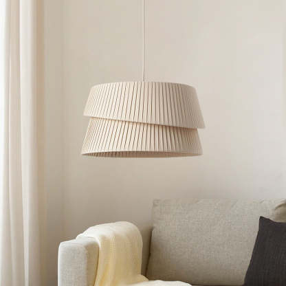 Nordic Cream Trapezoidal Stripe Fabric Pendant Light
