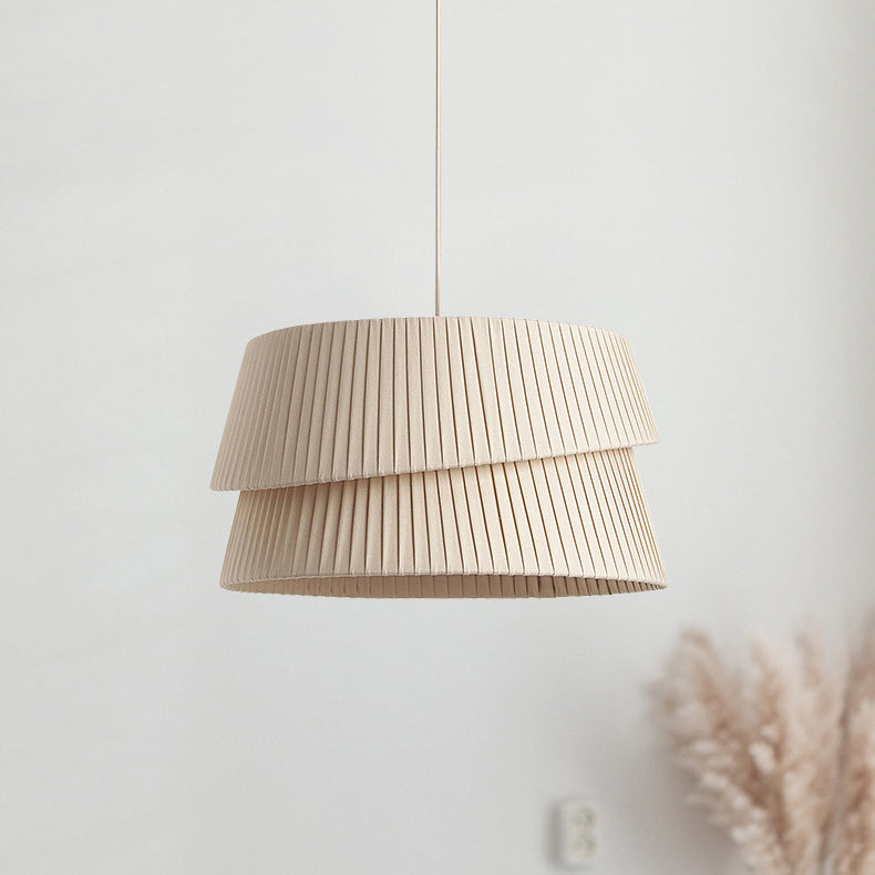 Nordic Cream Trapezoidal Stripe Fabric Pendant Light