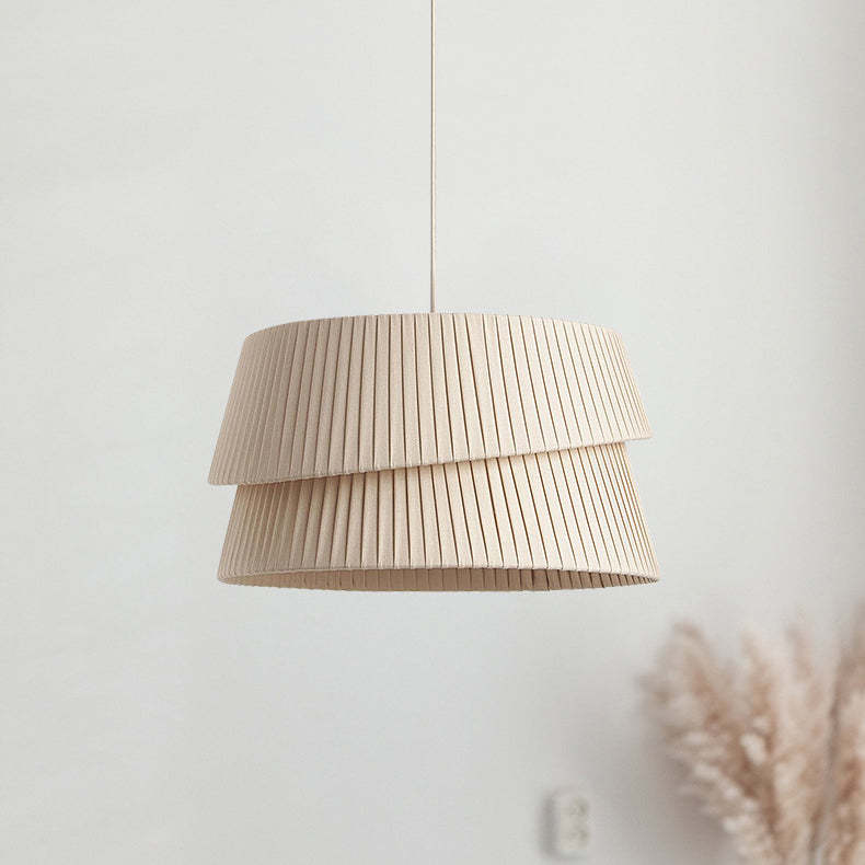Nordic Cream Trapezoidal Stripe Fabric Pendant Light