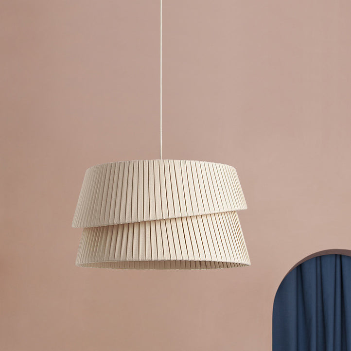 Nordic Cream Trapezoidal Stripe Fabric Pendant Light