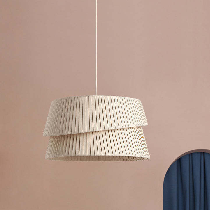 Nordic Cream Trapezoidal Stripe Fabric Pendant Light