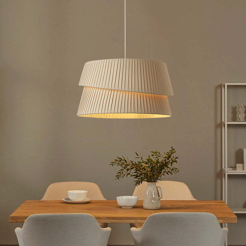 Nordic Cream Trapezoidal Stripe Fabric Pendant Light