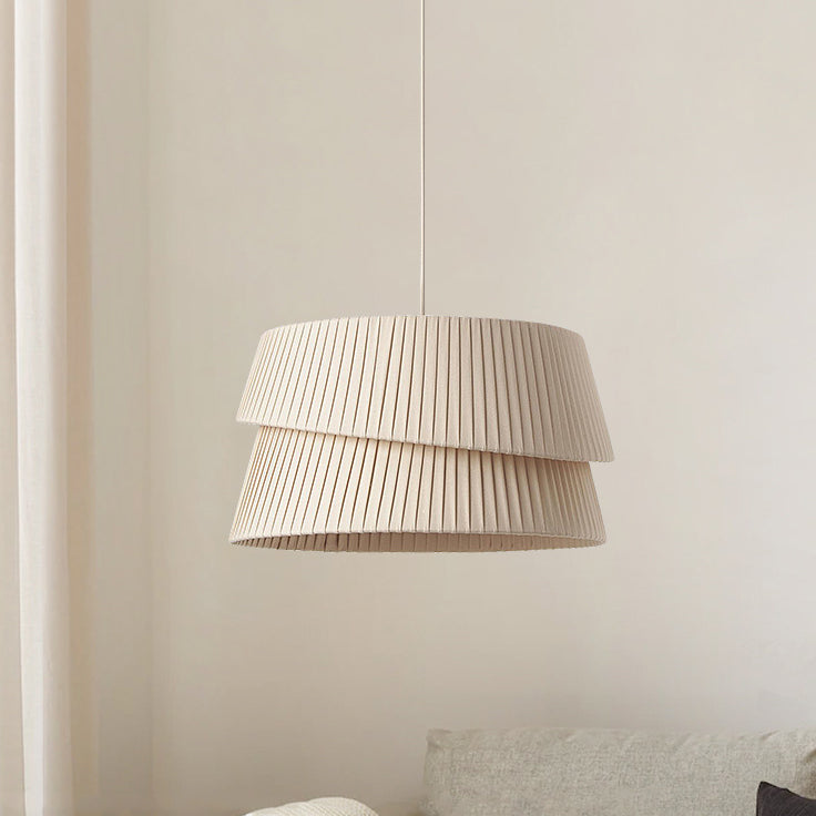 Nordic Cream Trapezoidal Stripe Fabric Pendant Light