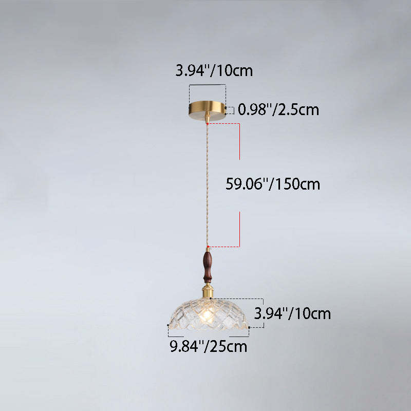 French Flower Petal Glass Wood Aluminum Pendant Light
