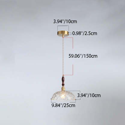 French Flower Petal Glass Wood Aluminum Pendant Light