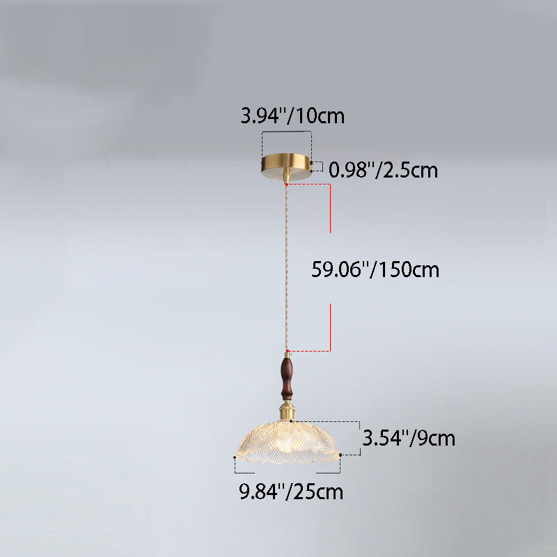 French Flower Petal Glass Wood Aluminum Pendant Light